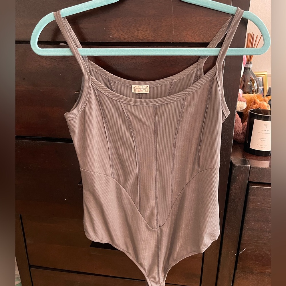 Free people grey spaghetti strap bodysuit